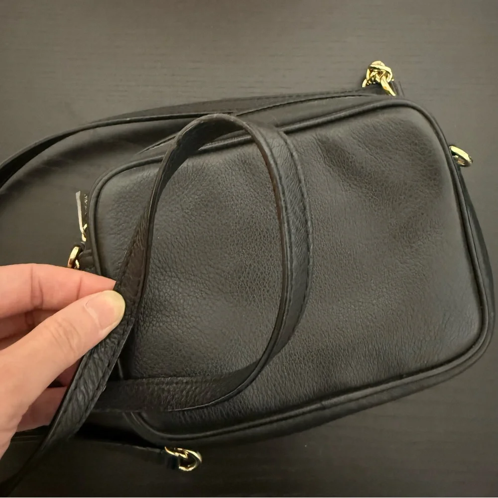 Michael Kors Black Leather Crossbody Bag Gold Chain